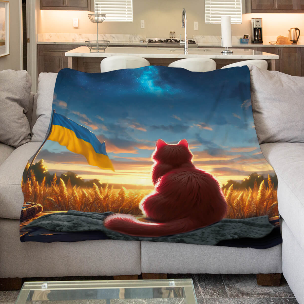 Плюшевий плед із пшеничним полем і зоряним небом, плюш Мінкі