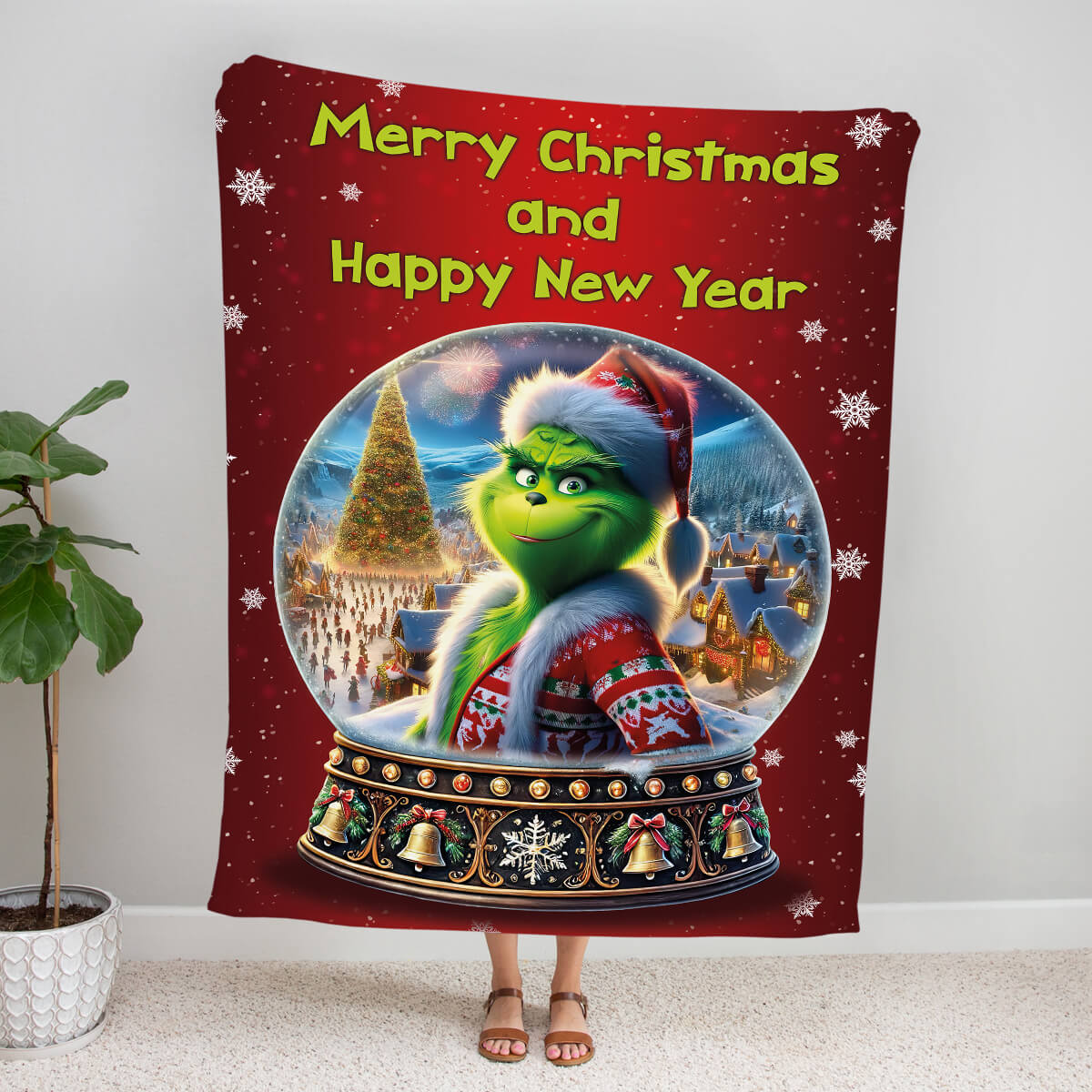 Різдвяний плед із сніговою кулею й написом Merry Christmas