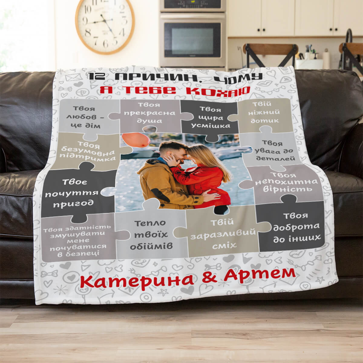 Плед для пари із фото й іменами, плюш Мінкі
