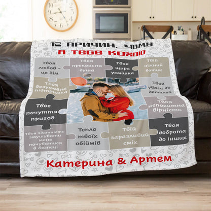 Плед для пари із фото й іменами, плюш Мінкі