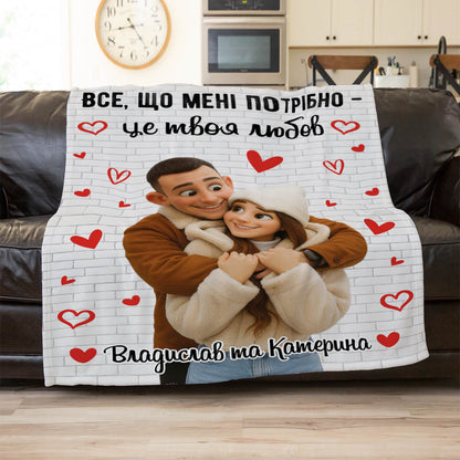 Плюшевий плед із портретом пари й іменами, другий ракурс