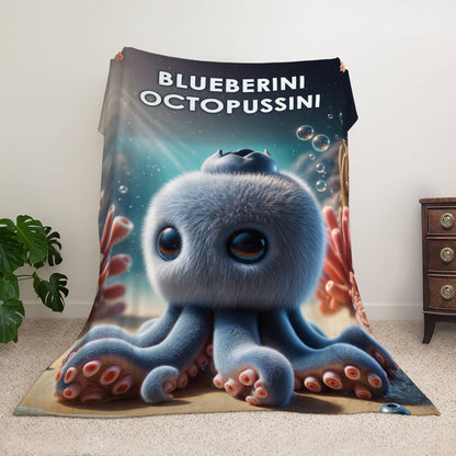 Мем-плед з персонажем Blueberini Octopussini — пушистий блакитний осьминіг