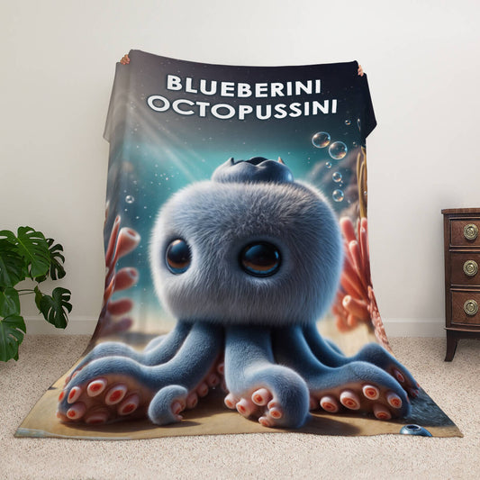 Мем-плед з персонажем Blueberini Octopussini — пушистий блакитний осьминіг