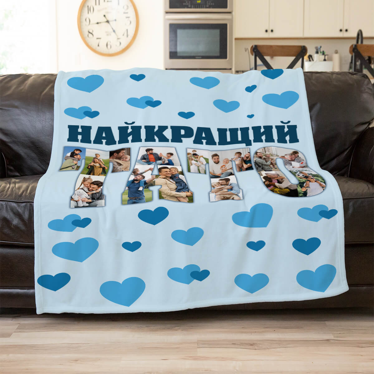 Голубий плед із фотодруком для тата, плюш Мінкі