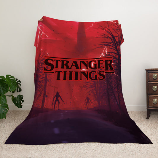 Плед з логотипом Stranger Things, червоний ліс із силуетами