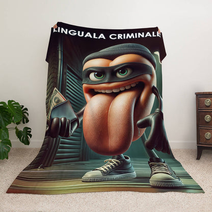 Мем-плед з персонажем Linguala Criminale — монстр-язик у масці грабіжника