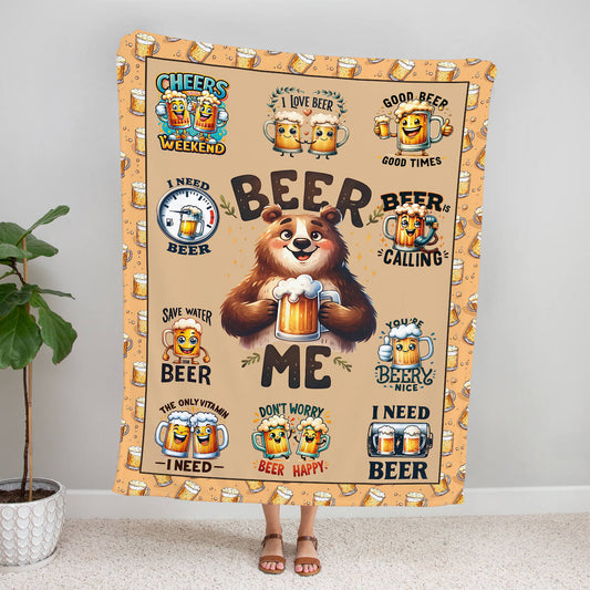 Жартівливий плед із ведмедем, кухлем і написом Beer me