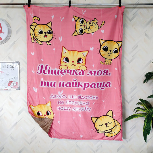 Рожевий плюшевий плед подрузі з котиками