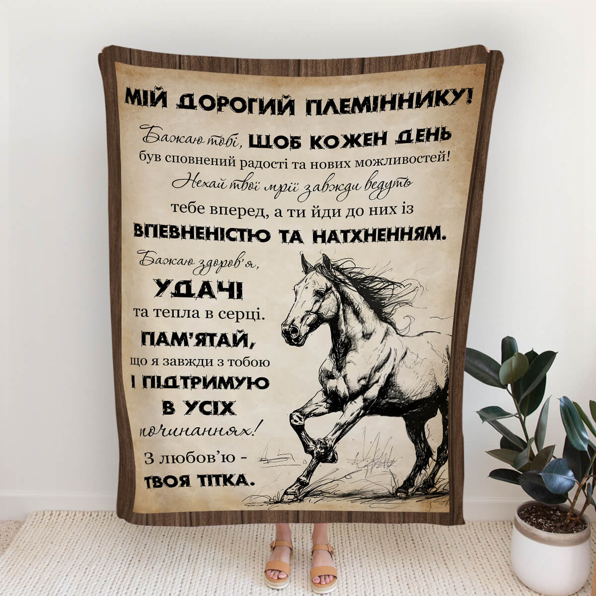 Плед племіннику від тітки з графічним конем