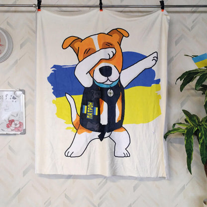 Велсофт плед із мальованим псом у жилеті на тлі прапора