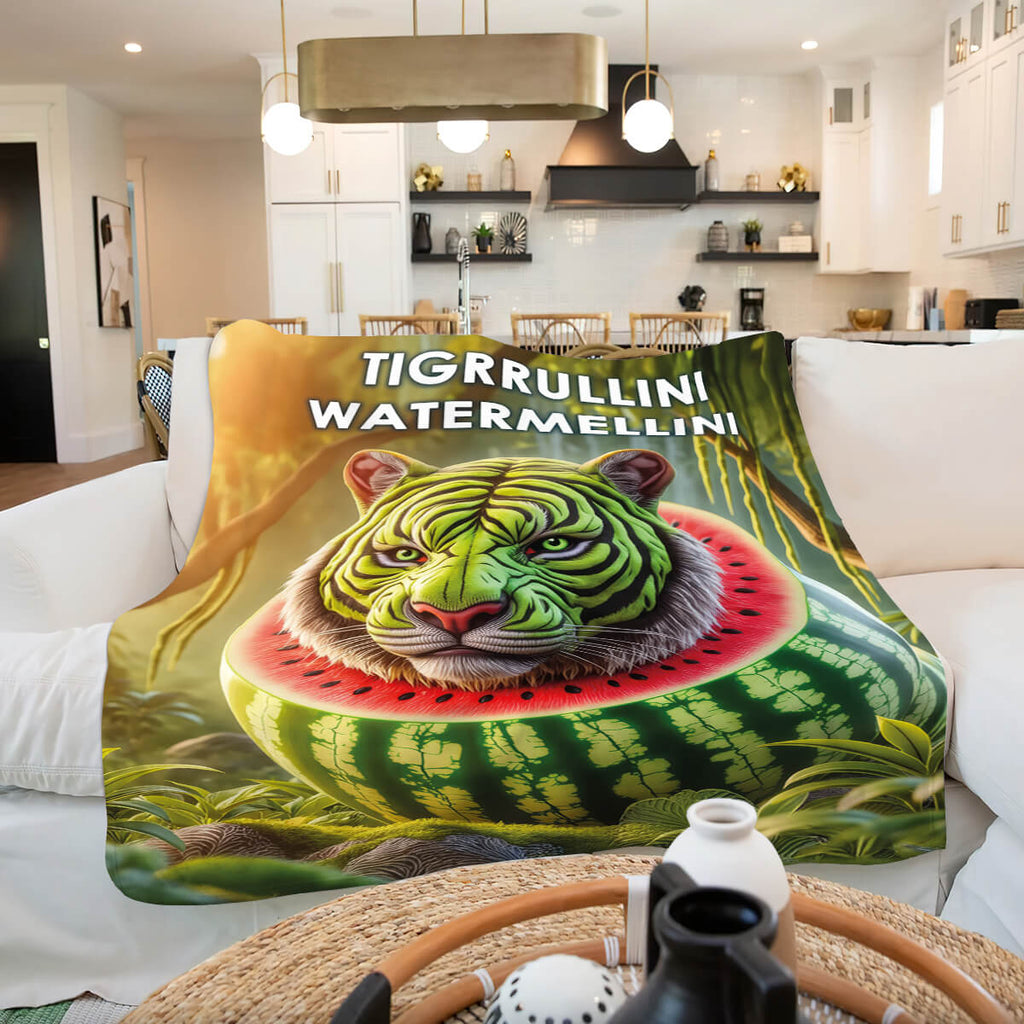 Tigrrullini Watermellini Тігруліні Ватермеліні Italian Brainrot суперм’який плед італійські тварини [L731]