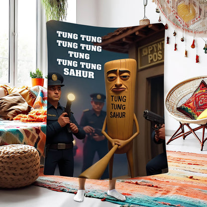 Мем-плед з персонажем Tung Tung Tung Sahur у вигляді дерев'яної кий з обличчям